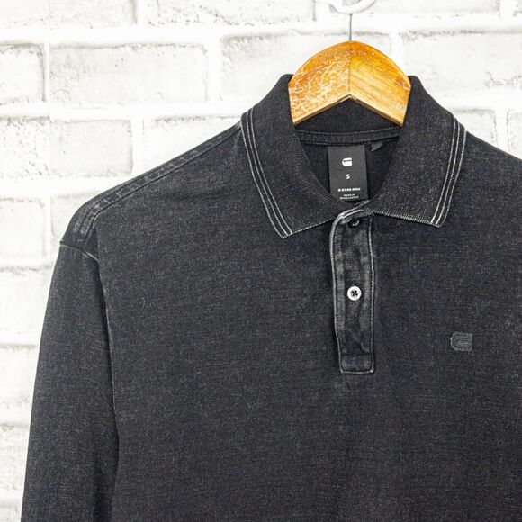 G Star Raw Men's Long Sleeve Polo Shirt in Black Cotton Size Small - Picture 4 of 6